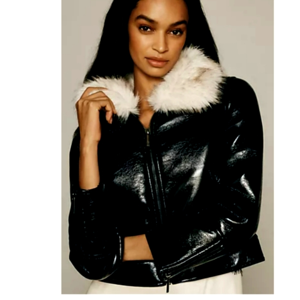 Unreal fur wet look aviator jacket - Picture 9 of 16